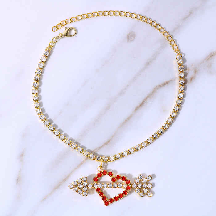 Wholesale arrow through heart love summer beach rhinestone anklet JDC-AS-Xins030