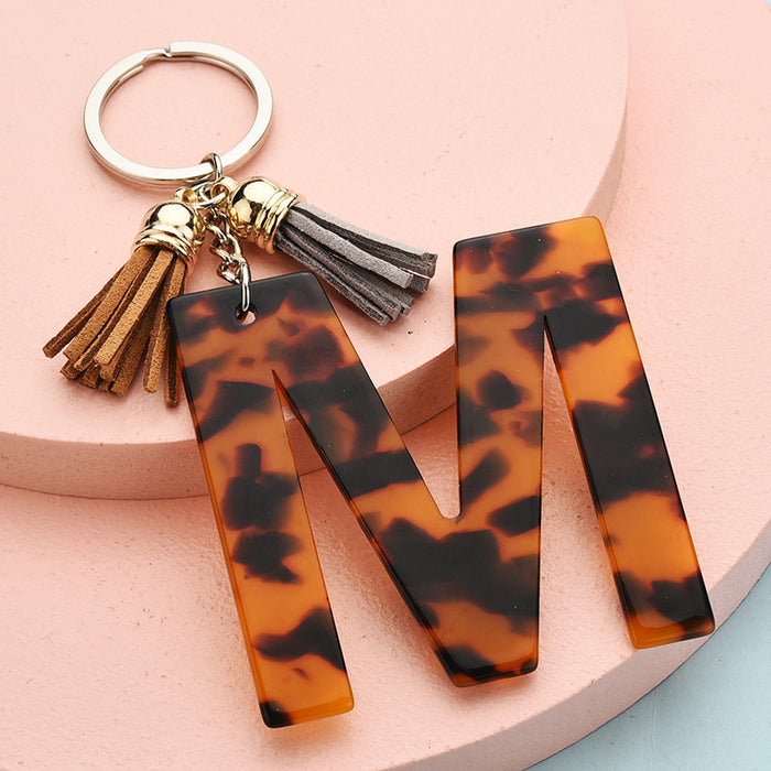 Wholesale 26 English alphabet keychain leopard pattern JDC-KC-YPin006