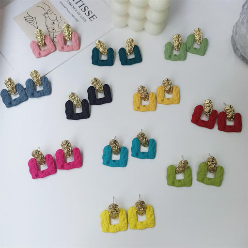 Jewelry WholesaleWholesale S925 silver needle rose red blue-green pink avocado alloy spray paint square earrings JDC-ES-FX003 Earrings 繁瑆 %variant_option1% %variant_option2% %variant_option3%  Factory Price JoyasDeChina Joyas De China