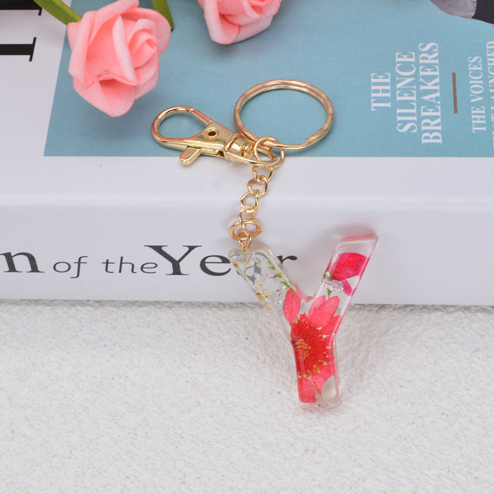 Jewelry WholesaleWholesale dried flower daisy 26 letters Keychain JDC-KC-YiWa002 Keychains 伊娃 %variant_option1% %variant_option2% %variant_option3%  Factory Price JoyasDeChina Joyas De China