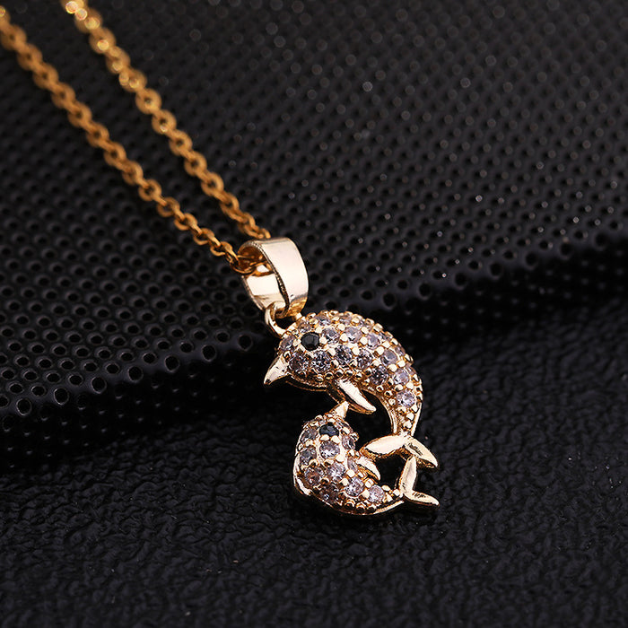 Jewelry WholesaleWholesale Colored Zircon Clavicle Chain Cute Dolphin Sweater Chain Women JDC-NE-ShangY007 Necklaces 尚易 %variant_option1% %variant_option2% %variant_option3%  Factory Price JoyasDeChina Joyas De China