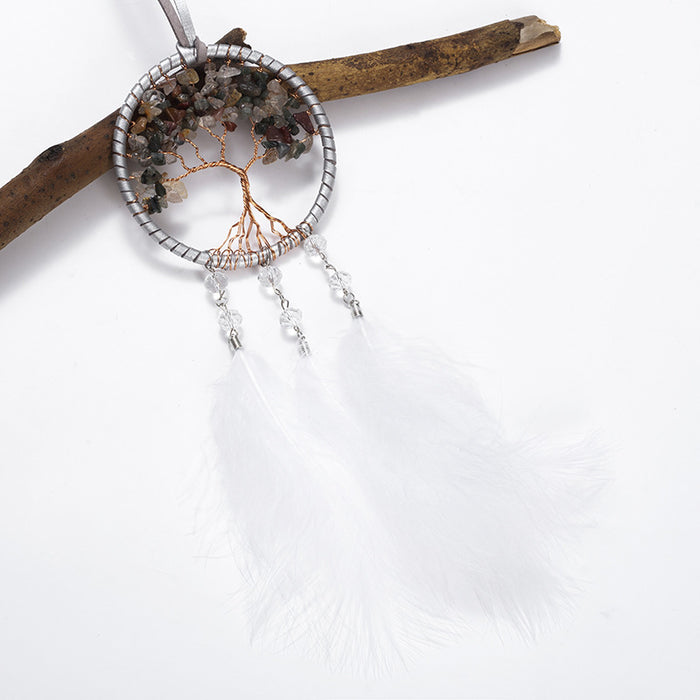 Jewelry WholesaleWholesale Tree of Life Feather Crystal Gravel Iron Ring Car Hanging Dreamcatcher MOQ≥2 JDC-DC-MGu020 Dreamcatcher 梦罟 %variant_option1% %variant_option2% %variant_option3%  Factory Price JoyasDeChina Joyas De China