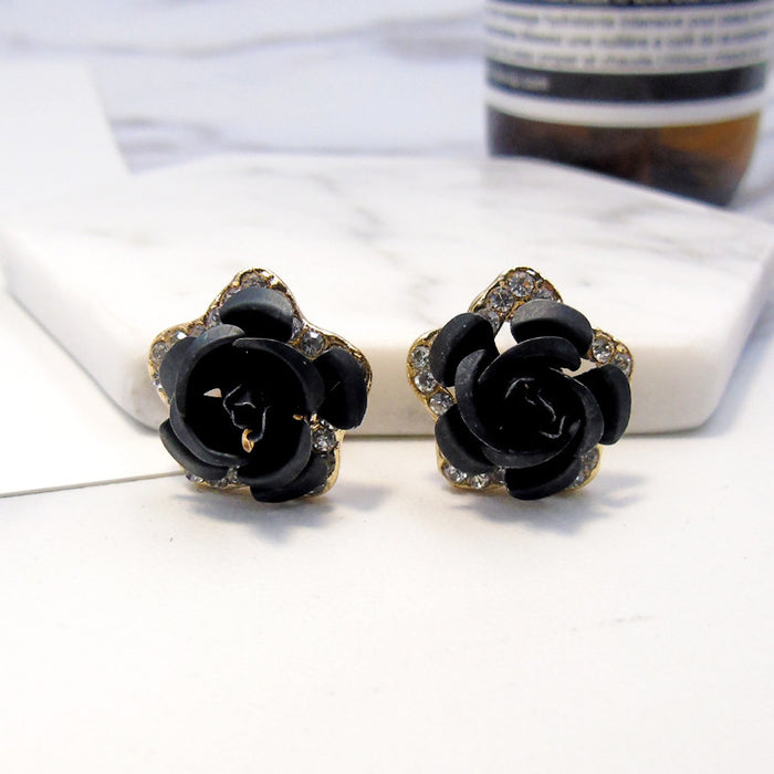 Wholesale Pentagram Rose Rhinestone Alloy Earrings MOQ≥2 JDC-ES-Kaiwei004