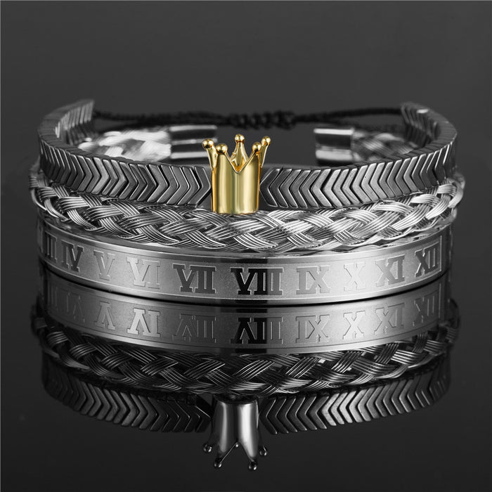 Wholesale Vintage Crown Braided Bracelet Roman Letter Stainless Steel JDC-BT-ZhuJ004