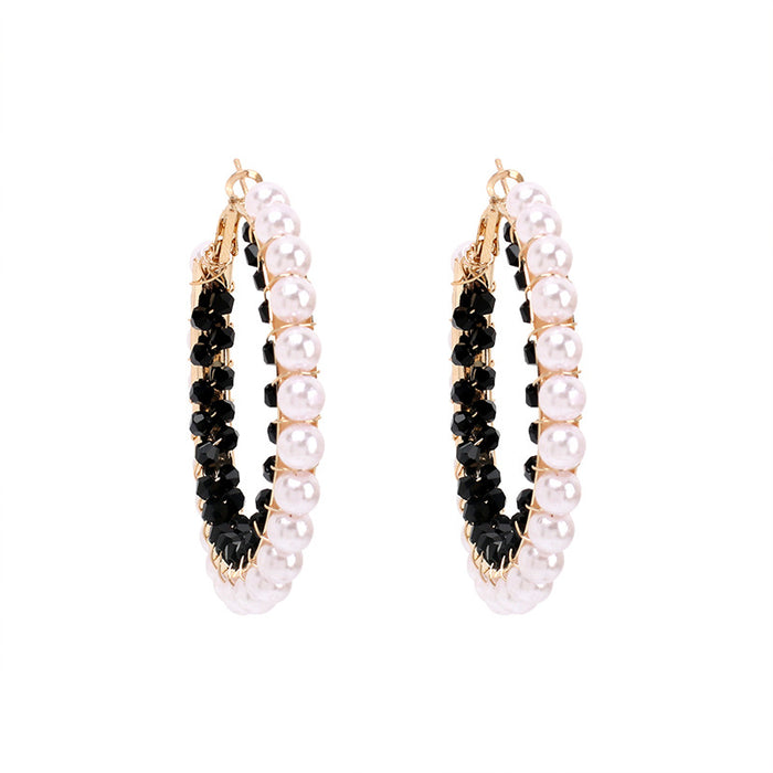 Wholesale Geometric Big Circle Pearl Crystal Earrings MOQ≥2 JDC-ES-Yir003