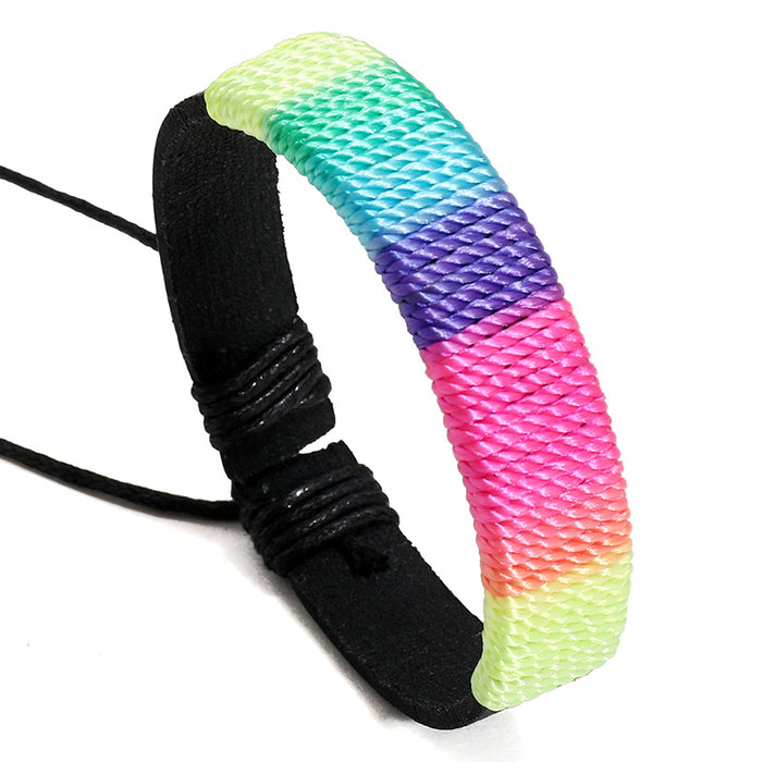 Jewelry WholesaleWholesale Rainbow Braided Couple Student Leather Bracelet JDC-BT-PK010 Bracelet 庞克 %variant_option1% %variant_option2% %variant_option3%  Factory Price JoyasDeChina Joyas De China