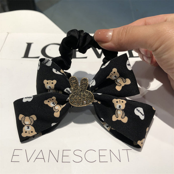 Wholesale Hair Scrunchies Fabric Bunny Bear Print Bow MOQ≥2 JDC-HS-Ruichong001