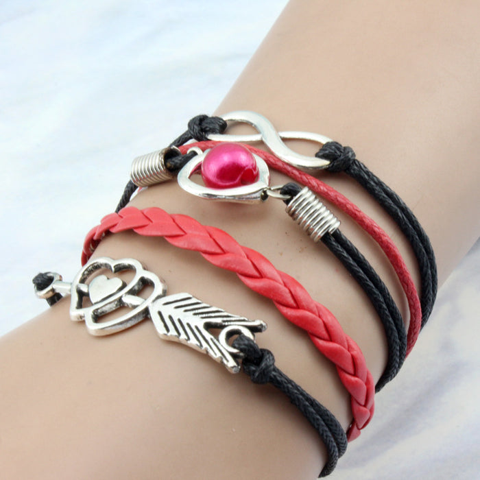 Wholesale Bracelet Alloy Love Pearl Multicolor Leather Strap MOQ≥2 JDC-BT-FengR003