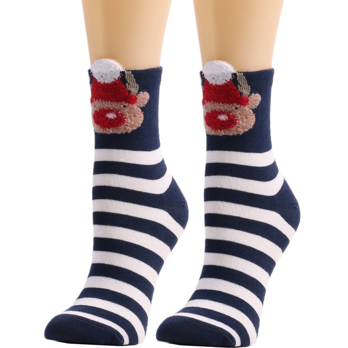 Wholesale Socks Polyester Stretch Silk Christmas Elk Stockings MOQ≥3 JDC-SK-XQ010