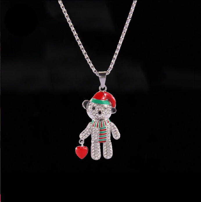 Wholesale Necklaces Titanium Steel Christmas Red Heart Bear JDC-NE-Zis001