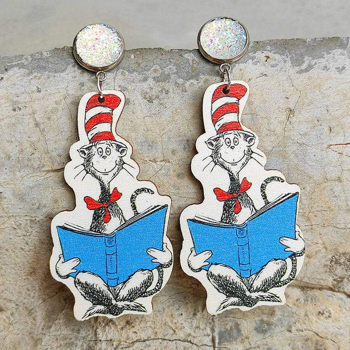 Wholesale Earrings Wooden Cute Cartoon 2 Pairs JDC-ES-HeYi042