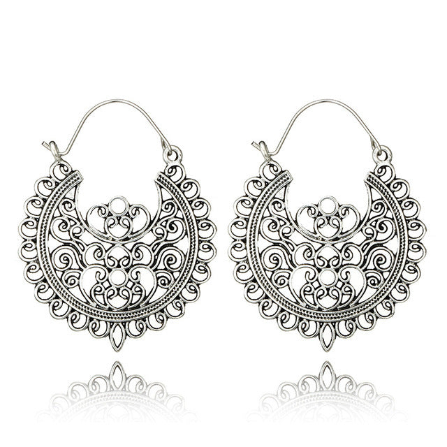 Wholesale hollow pattern ethnic style personality mandala flower earrings JDC-ES-Tjie001