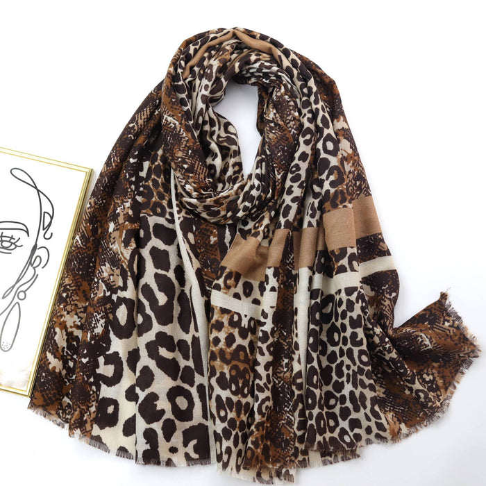 Wholesale Scarf Polyester Cotton Leopard Colorblock Print Shawl JDC-SF-XJY001