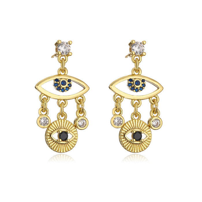 Wholesale Earrings Copper Real Gold Plated Micro Set Zircon Devil's Eye Vintage JDC-ES-PREMAG010