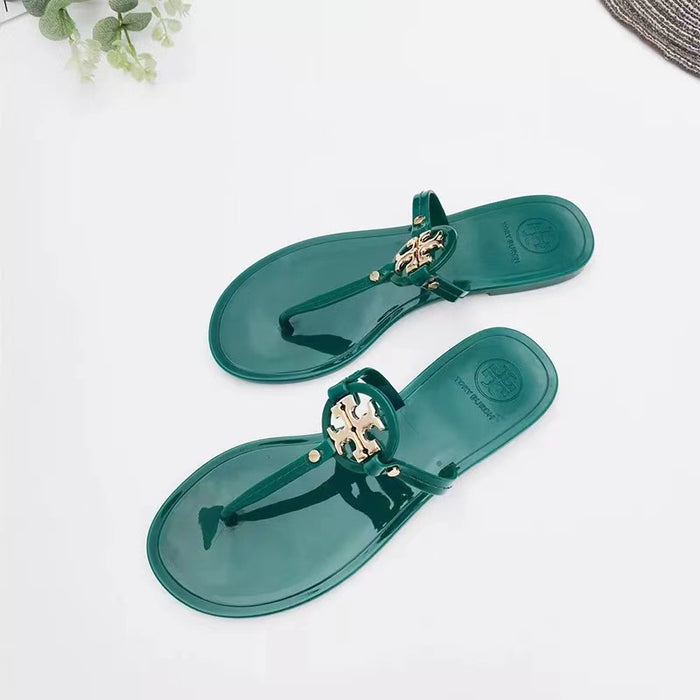 Wholesale Crystal Jelly Flat Metal Buckle Beach Slippers Outer Sandals JDC-SD-GaoS001