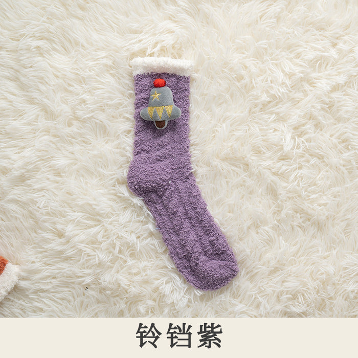 Wholesale Sock Coral Fleece Sweat Absorbing Medium Tube Winter Thickening Warm Cute Christmas MOQ≥5 JDC-SK-JiaF010