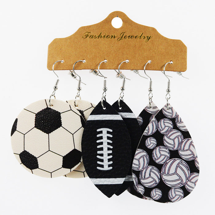 Wholesale Earrings Leather Football Basketball Ball Shape 3 Pairs Set MOQ≥2 JDC-ES-CCP001