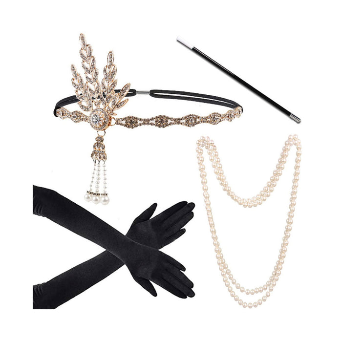 Wholesale Clothes Gatsby Party Feather Headband Pearl Necklace Set MOQ≥10 JDC-CTS-LangDao002