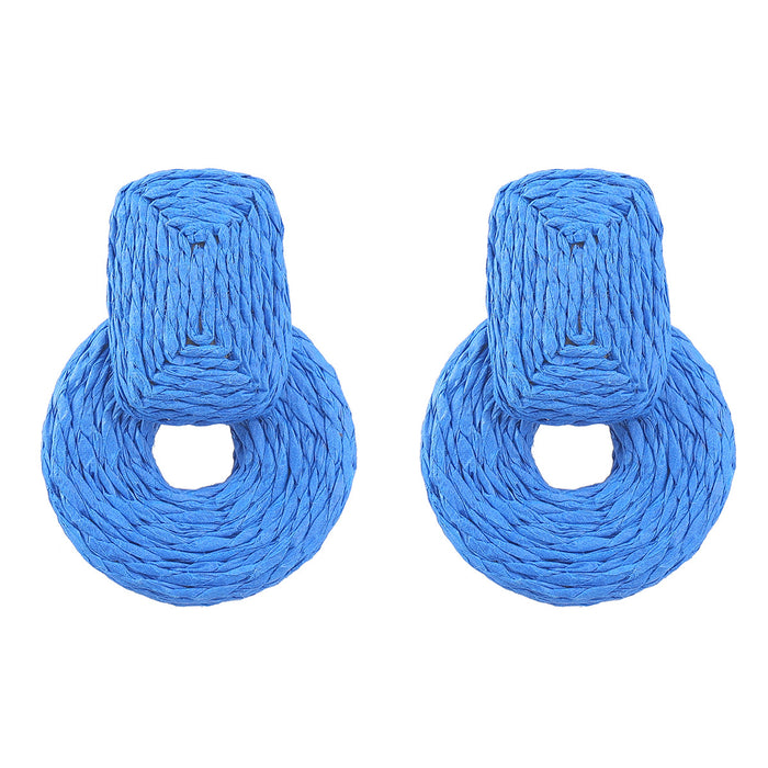 Wholesale Raffia Braided Square Round Geometric Earrings JDC-ES-JL996