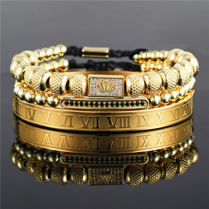 Wholesale Vintage Crown Braided Bracelet Roman Letter Stainless Steel JDC-BT-ZhuJ004