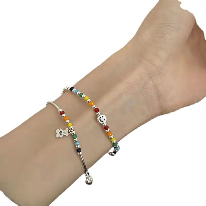 Wholesale Fashion Bear Rainbow Colorful Smiley Beaded Elastic Cord Bracelet JDC-BT-NiHuang003