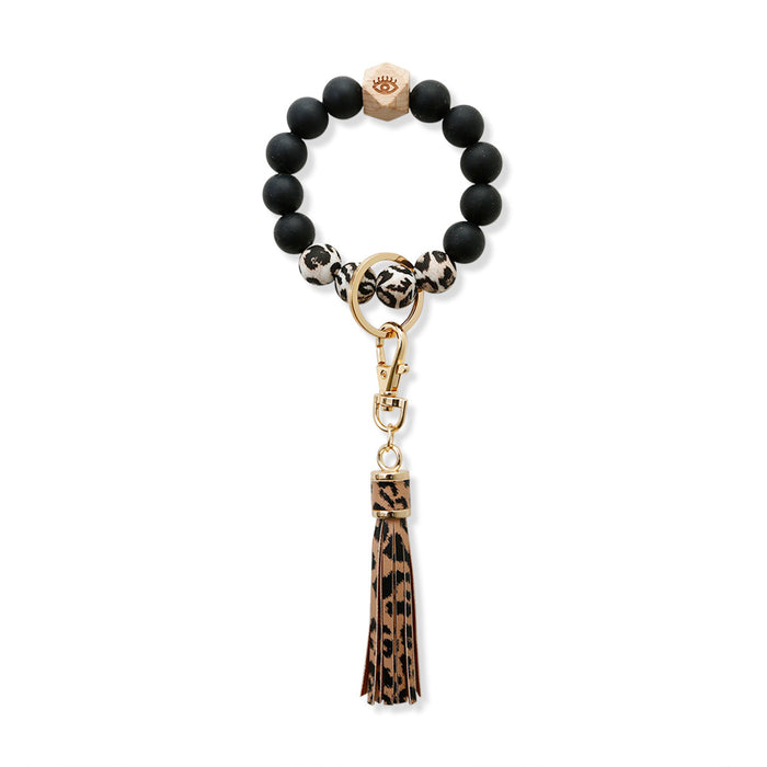 Wholesale Skull Hairball Leather Tassel Silicone Beaded Wristlet Keychain JDC-KC-JM036