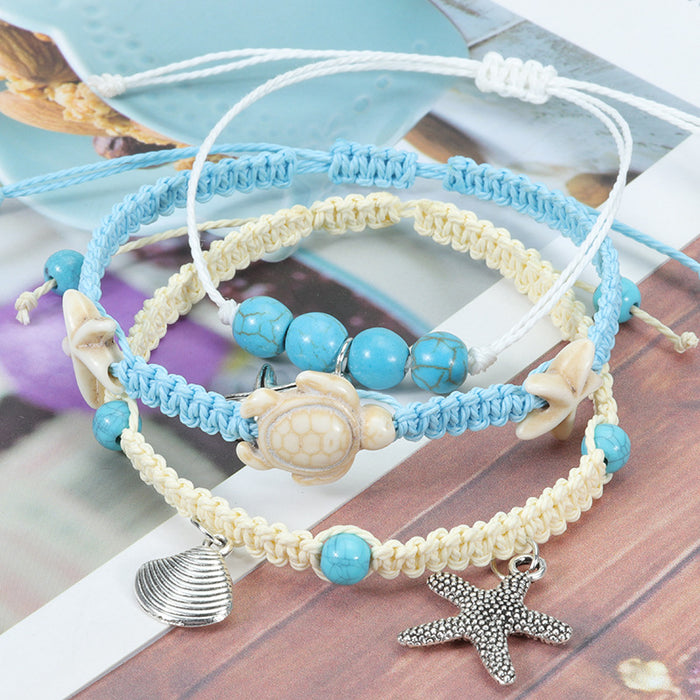 Jewelry WholesaleWholesale starfish turtle waterproof wax thread woven foot chain summer set JDC-AS-Yiye007 Anklets 益烨 %variant_option1% %variant_option2% %variant_option3%  Factory Price JoyasDeChina Joyas De China