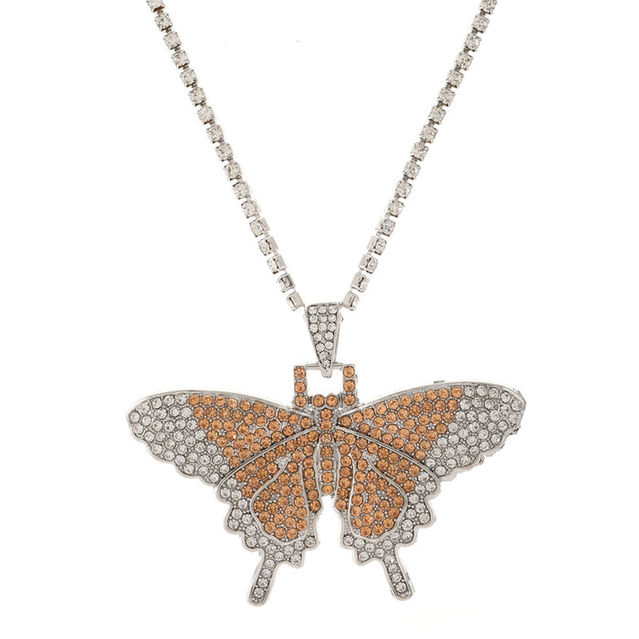 Wholesale Full Diamond Cuban Butterfly Necklace Exaggerated Butterfly Necklace JDC-NE-D048