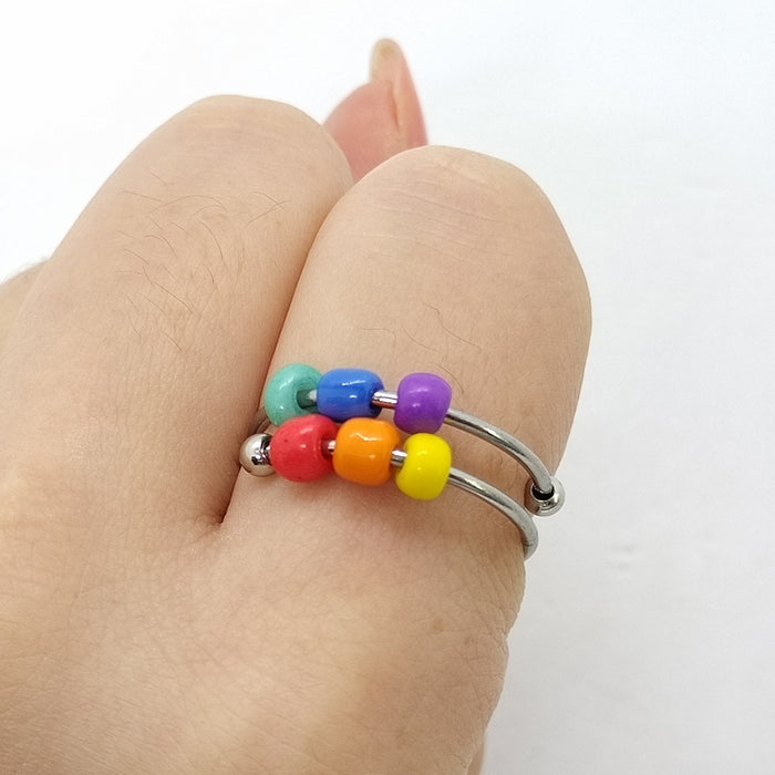 Wholesale LGBT Pride Day Colored Rice Bead Copper Rings JDC-RS-QianY002