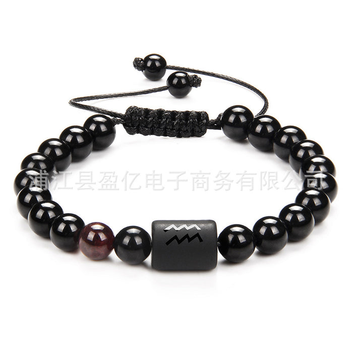 Wholesale Twelve Constellation Men's Black Onyx Braided Couple Bracelet JDC-BT-YinY013