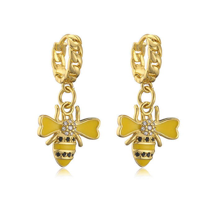 Wholesale Earrings Copper Real Gold Plated Micro Set Zircon Drop Oil Bee JDC-ES-PREMAG006