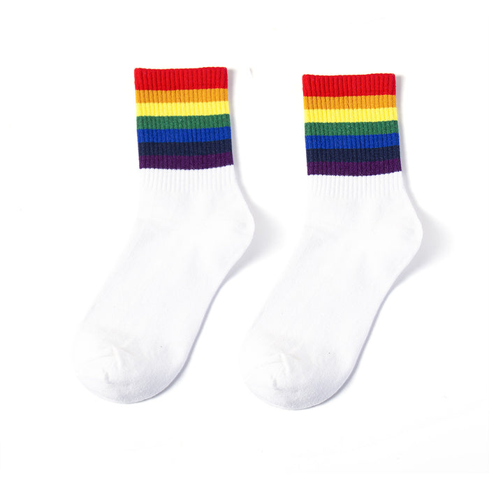 Wholesale Fashion Striped Socks LGBT Casual Sports Tube Socks Couple Socks JDC-SK-ZuoF001