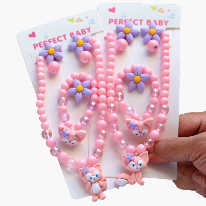 Wholesale Kids Necklace Bracelet Ring Ear Clip Girl Jewelry Princess Earring Set JDC-BT-XunO001