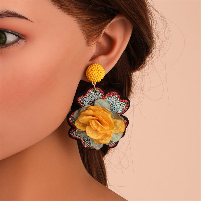 Wholesale Earrings Fabric Art Handmade Personalized Flowers JDC-ES-GuTe050