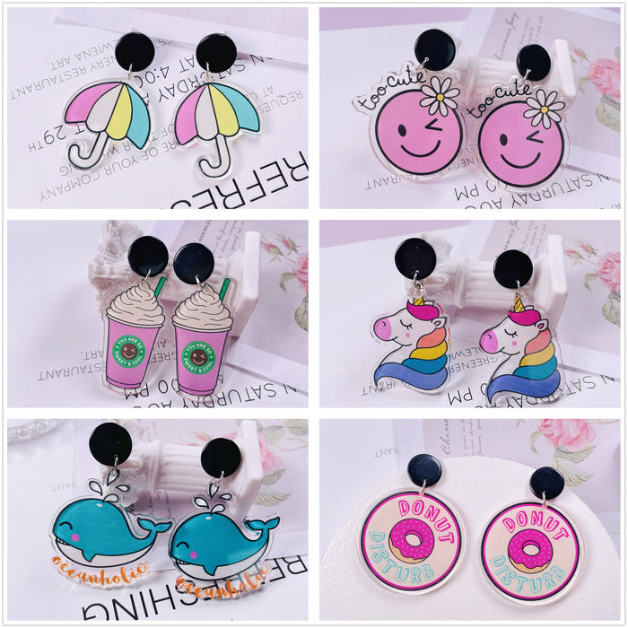 Wholesale acrylic fun graffiti transparent acrylic flower earrings MOQ≥2 JDC-ES-jiayi007