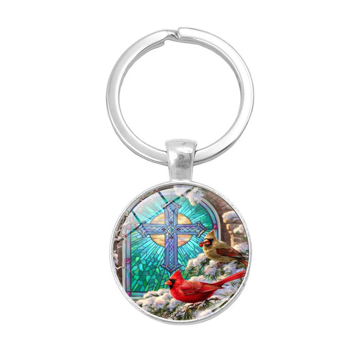 Wholesale Keychains Alloy Glass Piece Cardinal Bird Time Gem JDC-KC-HengX010