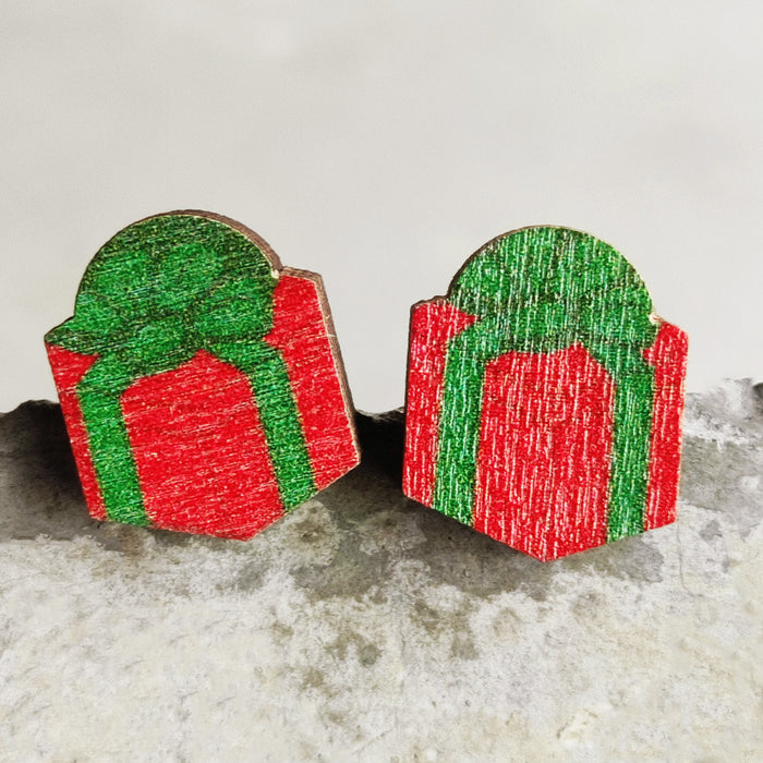 Wholesale Earrings Wooden Christmas Tree Candy Gift Box Lights Santa Claus 2 Pairs JDC-ES-Heyi060