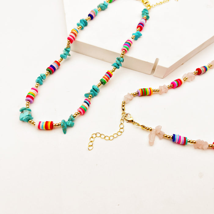 Wholesale Necklace Natural Stone Bohemian Color Soft Pottery Clavicle Chain MOQ≥2 JDC-NE-QingH004