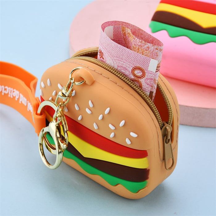 Wholesale Keychains For Backpacks Hamburger Coin Purse Soft Rubber Keychain JDC-KC-YPin022