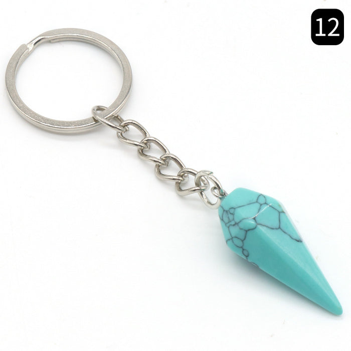 Jewelry WholesaleWholesale Natural Crystal Agate Stone Hexagonal Cone Keychain MOQ≥2 JDC-KC-KeS001 Keychains 科索 %variant_option1% %variant_option2% %variant_option3%  Factory Price JoyasDeChina Joyas De China