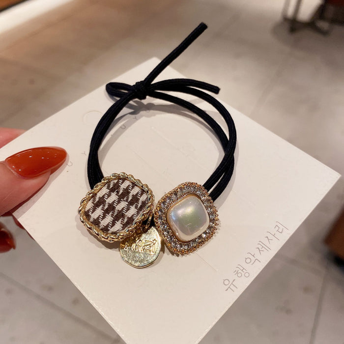 Jewelry WholesaleWholesale pearl plaid alloy hair rope MOQ≥2 JDC-HS-ShengL004 Hair Scrunchies 晟隆 %variant_option1% %variant_option2% %variant_option3%  Factory Price JoyasDeChina Joyas De China