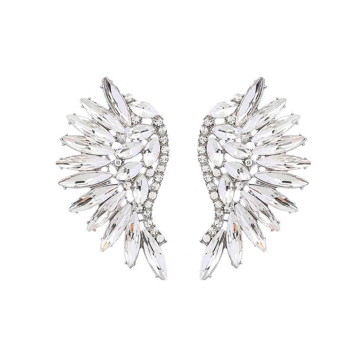 Wholesale Colored Diamond Scalloped Wings Earrings Alloy and Rhinestones JDC-ES-JL1069