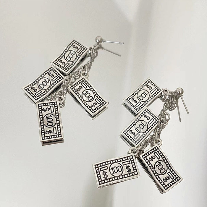 Wholesale Earrings Alloy Dollar Bill Tassel Pendant Stud Earrings MOQ≥2 JDC-ES-MAON007