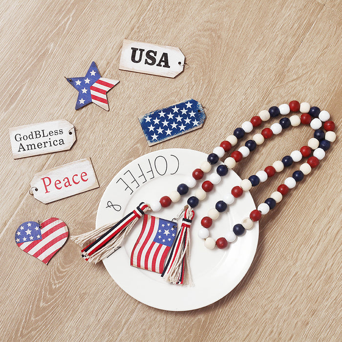 Wholesale 4th of July Independence Day Decoration Party Wooden Beaded Ornament DIY Tassel Pendant MOQ≥2 JDC-OS-SY004