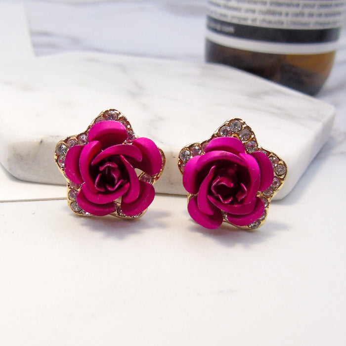 Wholesale Pentagram Rose Rhinestone Alloy Earrings MOQ≥2 JDC-ES-Kaiwei004