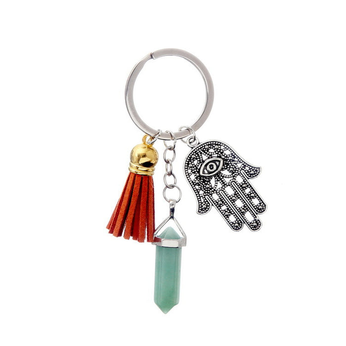 Wholesale Fatima Palm Tassel Crystal Hexagonal Post Alloy Keychain JDC-KC-Cy001