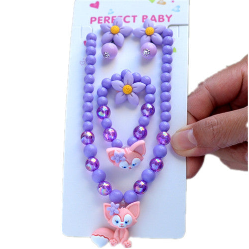 Wholesale Kids Necklace Bracelet Ring Ear Clip Girl Jewelry Princess Earring Set JDC-BT-XunO001