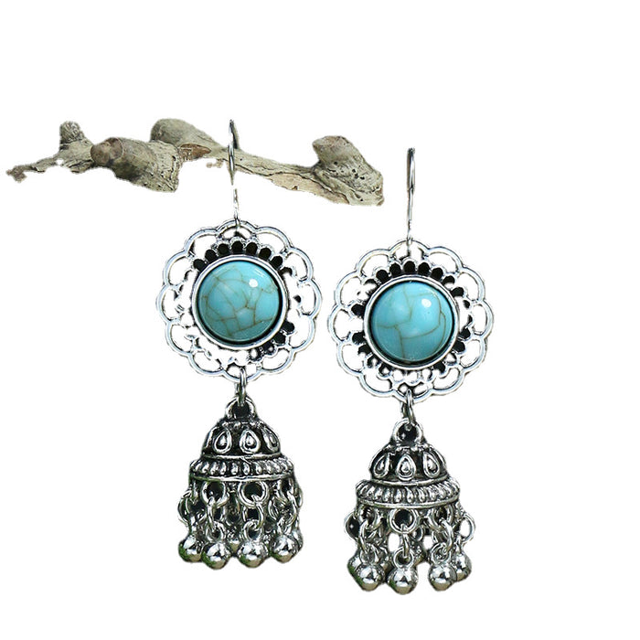 Wholesale Earrings Alloy Bohemian Pop Drop Shape Turquoise MOQ≥2 JDC-ES-momo003