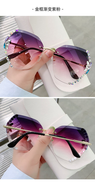 Wholesale Diamond Frameless Cut Edge Women Sunglasses UV Protection JDC-SG-ZhanH006