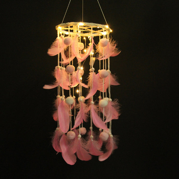 Wholesale Indian Lace Fur Ball Wind Chimes Hand Knitted Dreamcatcher MOQ≥2 JDC-DC-FengH008